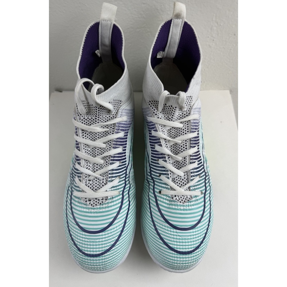 KAXILANO White‎ Soccer Turf Cleats High Top Sock Boots White Teal Purple EU 40/7